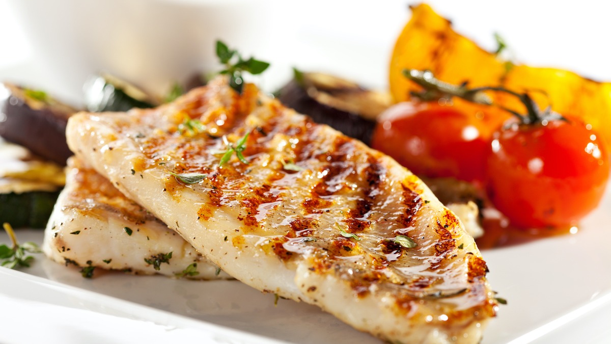 grilled sea bass with vegetables